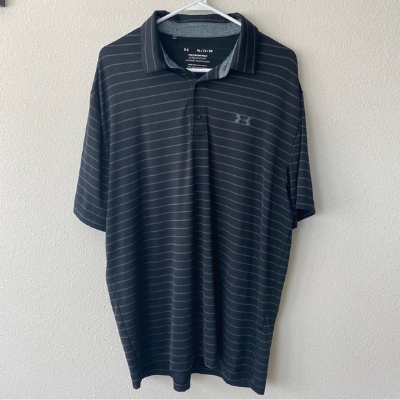 Under Armour | Men's Striped Playoff Polo Size XL Black Gray - Picture 1 of 5